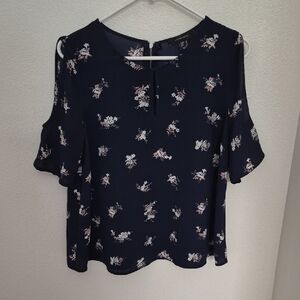Atmosphere Navy Floral Cold-Shoulder Blouse